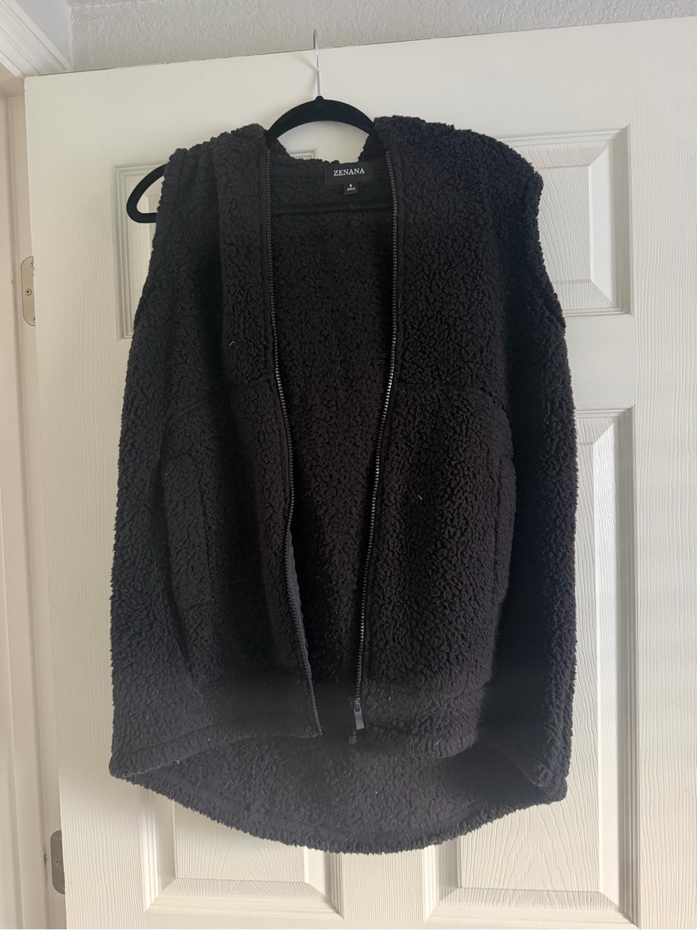 Zenana Outfitters Black Hooded Sherpa Zip Teddy Vest